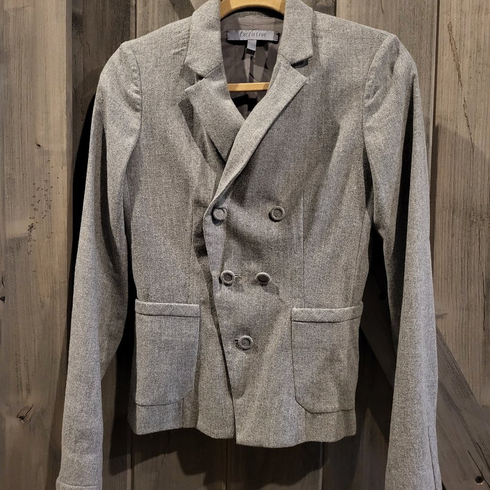 Intermix Exclusive Gray Striped Wool Blazer Small